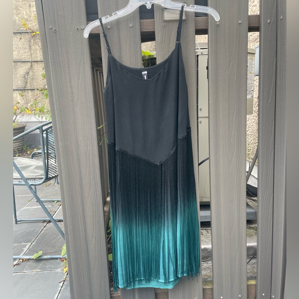 DESIGN LAB Black and green ombre fringe dress‎ Sz XS